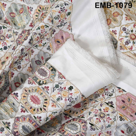 Off White Embroidery Fabric by the yard Sewing DIY Crafting Embroidered Textiles Costumes Regency Reticules Victorian Handbags Junk Journals