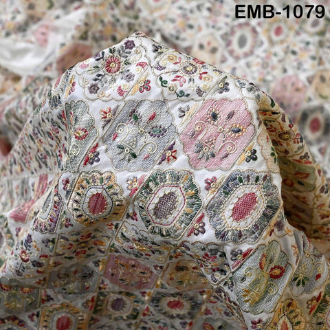 Off White Embroidery Fabric by the yard Sewing DIY Crafting Embroidered Textiles Costumes Regency Reticules Victorian Handbags Junk Journals