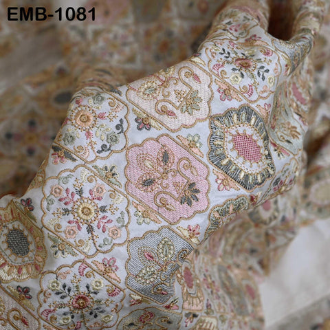 Off White Viscose Dupioni Fabric with Pastel Embroidery – By the Yard Sewing Crafting Textiles