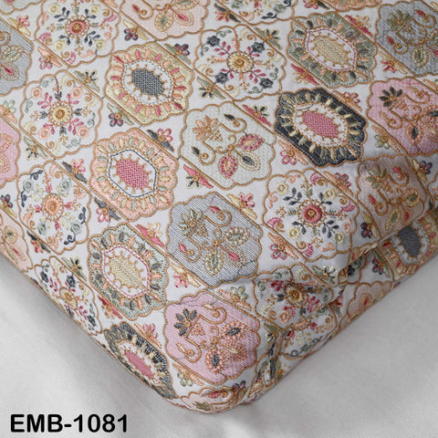 Off White Viscose Dupioni Fabric with Pastel Embroidery – By the Yard Sewing Crafting Textiles