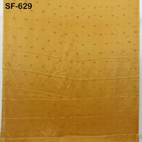 Pure Mysore Silk Fabric by Yard, Yellow Gold Zari Buttie Indian Wedding Dress Material