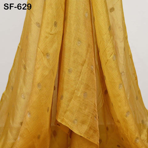 Pure Mysore Silk Fabric by Yard, Yellow Gold Zari Buttie Indian Wedding Dress Material