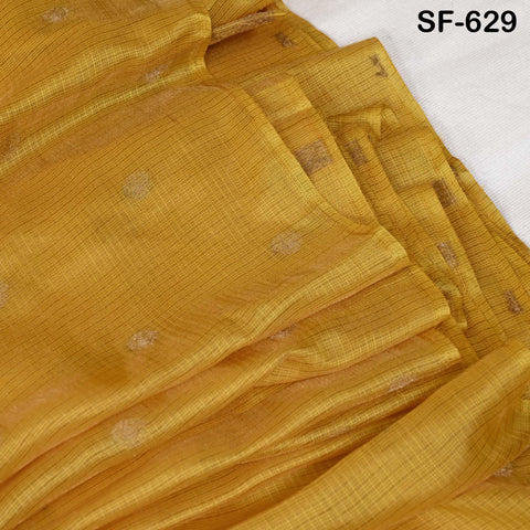 Pure Mysore Silk Fabric by Yard, Yellow Gold Zari Buttie Indian Wedding Dress Material