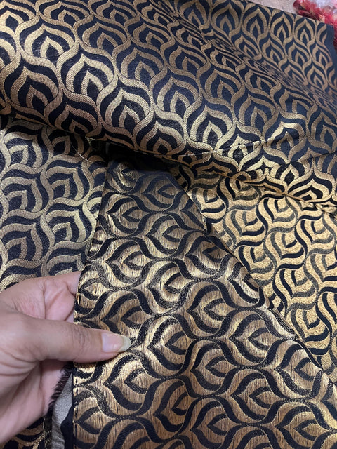 Black and Gold Indian Wedding Dress Making Banarasi Blended Silk Brocade Fabric by the Yard Home Decor Table Runner Cushion Cover Brocade
