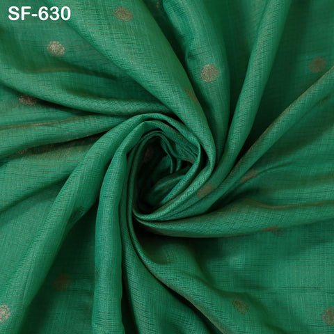 Pure Mysore Silk Fabric by Yard, Green Gold Zari Buttie Indian Wedding Dress Material