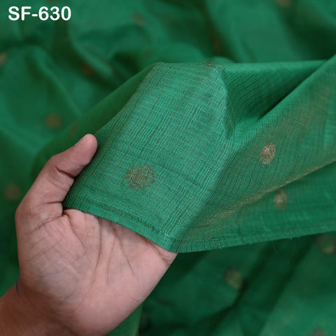 Pure Mysore Silk Fabric by Yard, Green Gold Zari Buttie Indian Wedding Dress Material