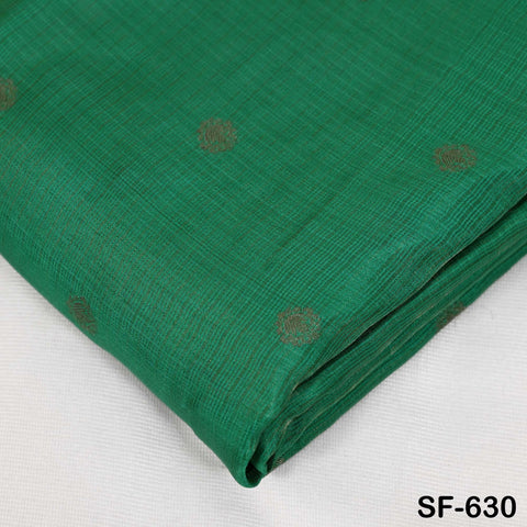 Pure Mysore Silk Fabric by Yard, Green Gold Zari Buttie Indian Wedding Dress Material