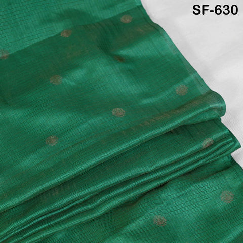 Pure Mysore Silk Fabric by Yard, Green Gold Zari Buttie Indian Wedding Dress Material