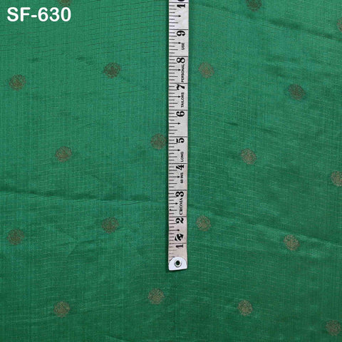 Pure Mysore Silk Fabric by Yard, Green Gold Zari Buttie Indian Wedding Dress Material