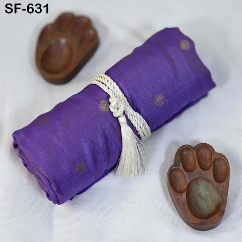 Pure Mysore Silk Fabric by Yard, Light Purple Gold Zari Buttie Indian Wedding Dress Material