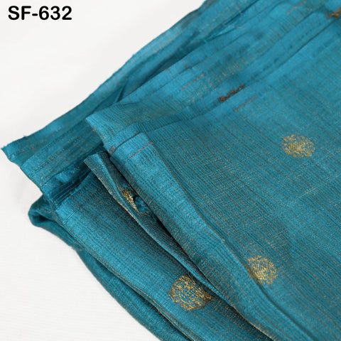 Pure Mysore Silk Fabric by Yard, Teal Gold Zari Buttie Indian Wedding Dress Material
