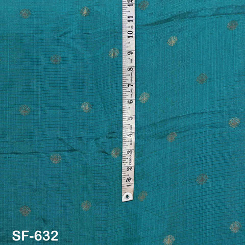 Pure Mysore Silk Fabric by Yard, Teal Gold Zari Buttie Indian Wedding Dress Material