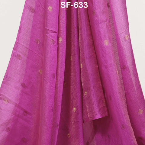 Pure Mysore Silk Fabric by Yard, Fuchsia Gold Zari Buttie Indian Wedding Dress Material