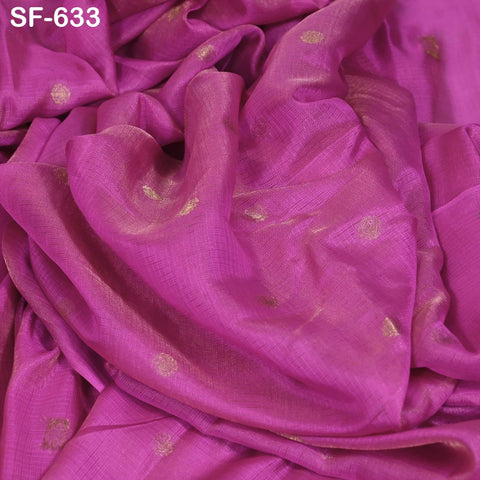 Pure Mysore Silk Fabric by Yard, Fuchsia Gold Zari Buttie Indian Wedding Dress Material