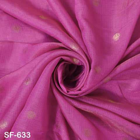 Pure Mysore Silk Fabric by Yard, Fuchsia Gold Zari Buttie Indian Wedding Dress Material