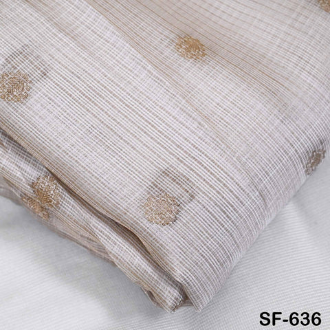 Pure Mysore Silk Fabric by Yard, Ivory Gold Zari Buttie Indian Wedding Dress Material, Dyeable