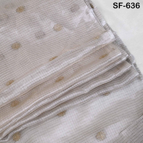 Pure Mysore Silk Fabric by Yard, Ivory Gold Zari Buttie Indian Wedding Dress Material, Dyeable