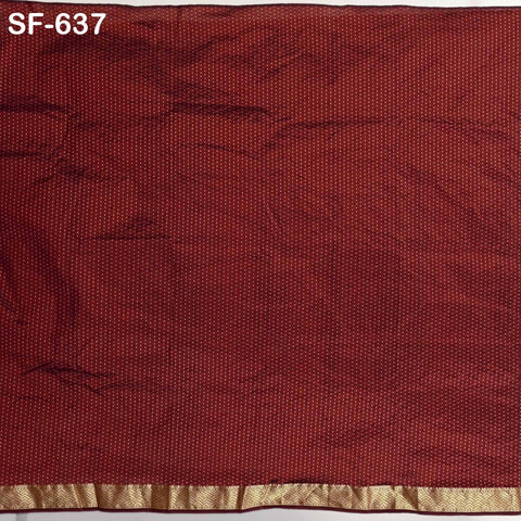 Pure Silk Brocade Fabric by Yard, Maroon Gold Zari Border, Wedding Costume Home Decor