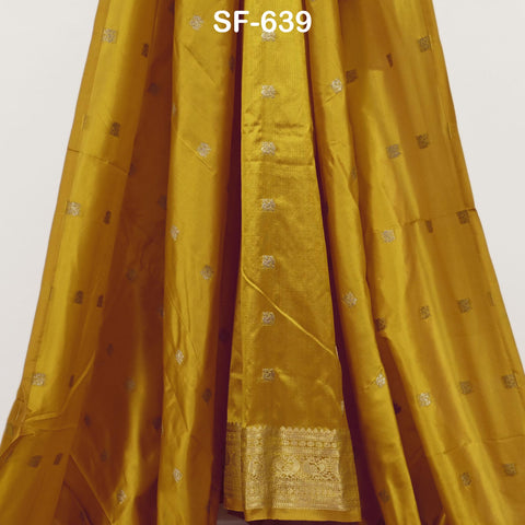 Pure Silk Brocade Fabric by Yard, Yellow Gold Zari Border, Wedding Costume Home Decor
