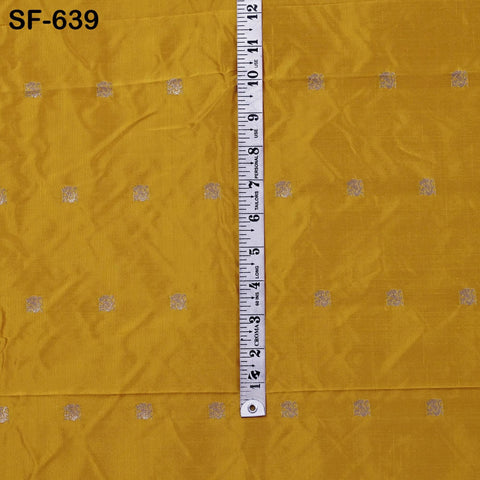 Pure Silk Brocade Fabric by Yard, Yellow Gold Zari Border, Wedding Costume Home Decor