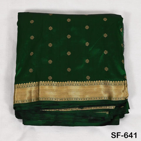 Pure Silk Brocade Fabric by Yard, Green Gold Zari Border, Wedding Costume Home Decor