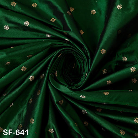 Pure Silk Brocade Fabric by Yard, Green Gold Zari Border, Wedding Costume Home Decor