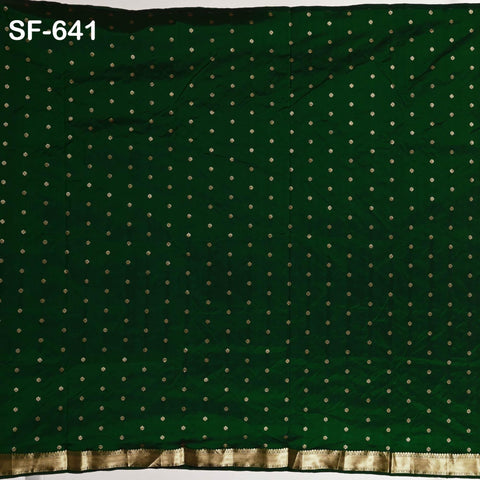 Pure Silk Brocade Fabric by Yard, Green Gold Zari Border, Wedding Costume Home Decor