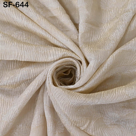 Silk Crepe Tissue Crush Jacquard Fabric, Floral Gold Border, White Sheen (44" Width)