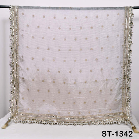 Royal Pure Silk Kota Check Tissue Zari Silk Dupatta, Handcrafted Indian Kota Doria Bridal Veil Scarf Gift