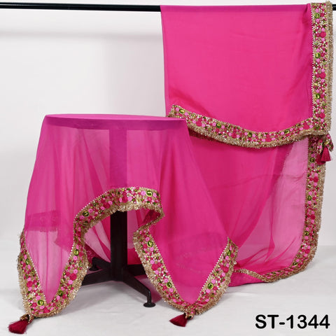 Magenta Chiffon Dupatta, Gold Sequins, Embroidered Border Bridal Wedding Stole Veil Chunni