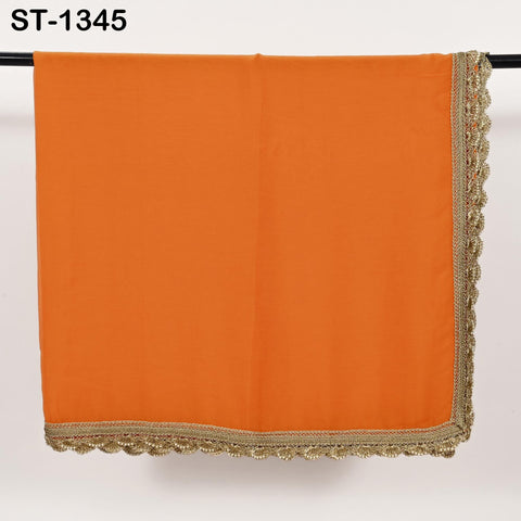 Orange Chiffon Dupatta, Gold Hand Crochet Border, Bridal Wedding Stole
