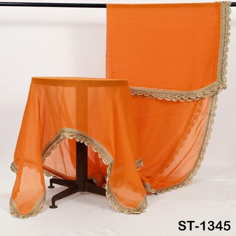 Orange Chiffon Dupatta, Gold Hand Crochet Border, Bridal Wedding Stole