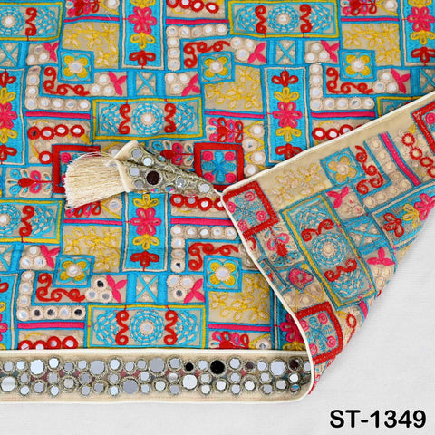 Embroidered Georgette Dupatta with Mirror Work Border, Floral Design Chunni
