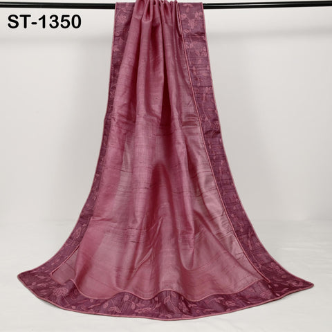 Embroidered Tussar Silk Dupatta, Handcrafted Indian Bridal Veil Scarf Gift