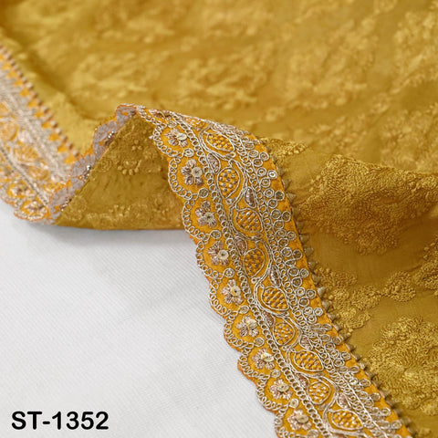 Mustard Yellow Embroidery Dupatta with Gold Sequins, Bridal Wedding Stole, 2.5 Yards