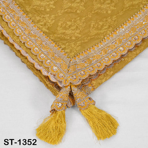 Mustard Yellow Embroidery Dupatta with Gold Sequins, Bridal Wedding Stole, 2.5 Yards