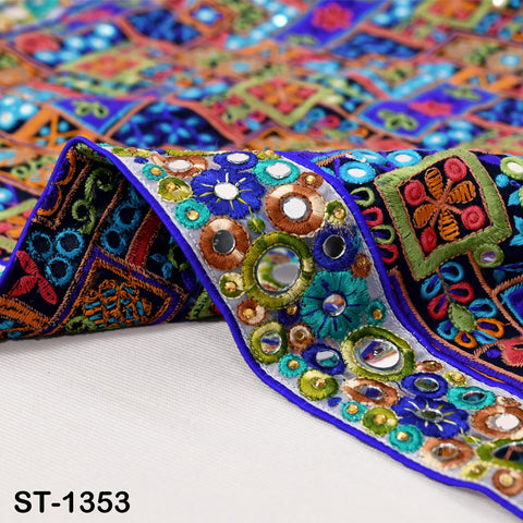 Embroidered Georgette Dupatta with Mirror Work Border, Floral Design Chunni