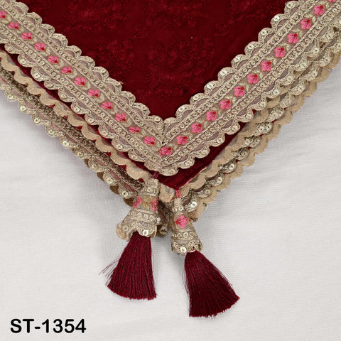 Deep Red Embroidery Dupatta with Gold Sequins, Bridal Wedding Stole, 2.5 Yards