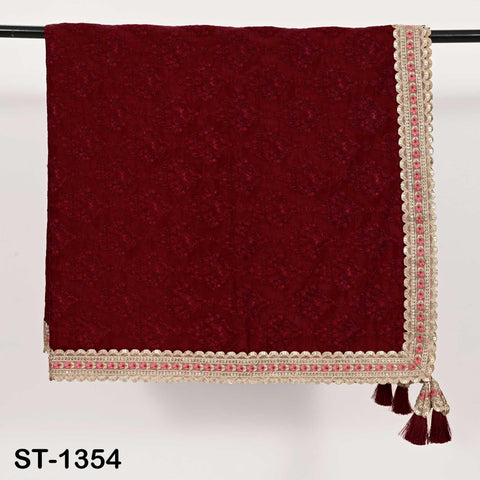 Deep Red Embroidery Dupatta with Gold Sequins, Bridal Wedding Stole, 2.5 Yards