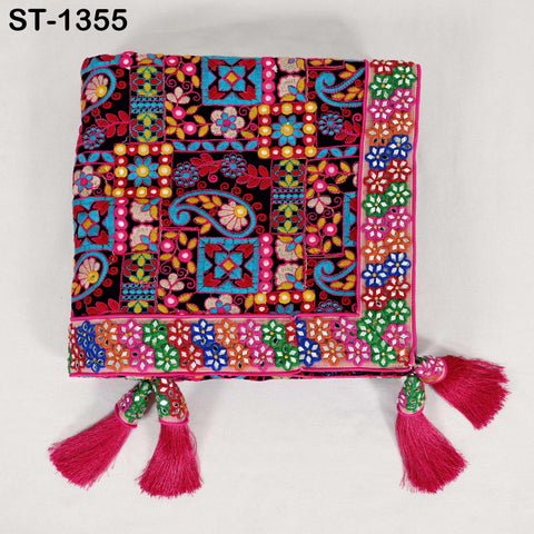 Embroidered Georgette Dupatta with Mirror Work Border, Floral Design Chunni