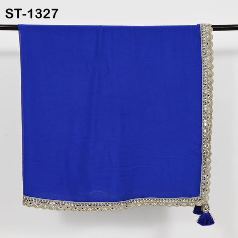 Royal Blue Chiffon Dupatta, Gold Sequins, Mirror Embroidered Border, Bridal Wedding Stole