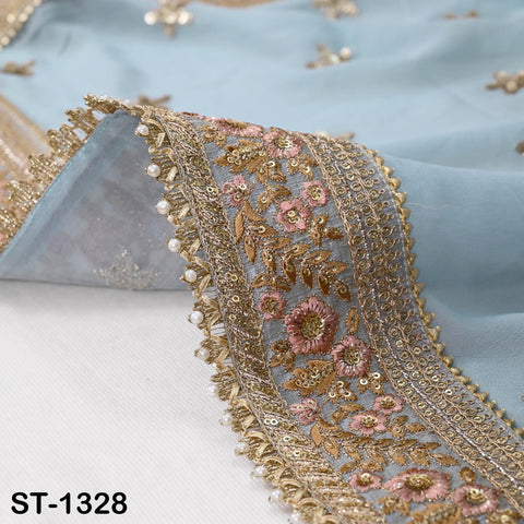 Grey Georgette Dupatta with Gold Sequins, Bridal Wedding Stole, 2.5 Yards