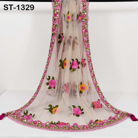 Magenta Embroidered scarf, Net Light weight Dupatta, Indian Chunni, Bridal/Wedding Veil, Kurti Lehenga Stole, Women Punjabi Dress Chunri