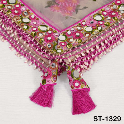 Magenta Embroidered scarf, Net Light weight Dupatta, Indian Chunni, Bridal/Wedding Veil, Kurti Lehenga Stole, Women Punjabi Dress Chunri