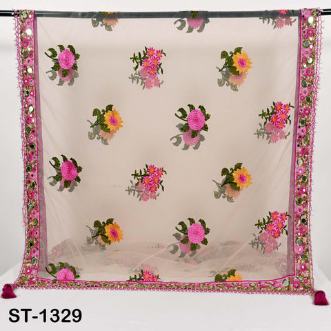 Magenta Embroidered scarf, Net Light weight Dupatta, Indian Chunni, Bridal/Wedding Veil, Kurti Lehenga Stole, Women Punjabi Dress Chunri