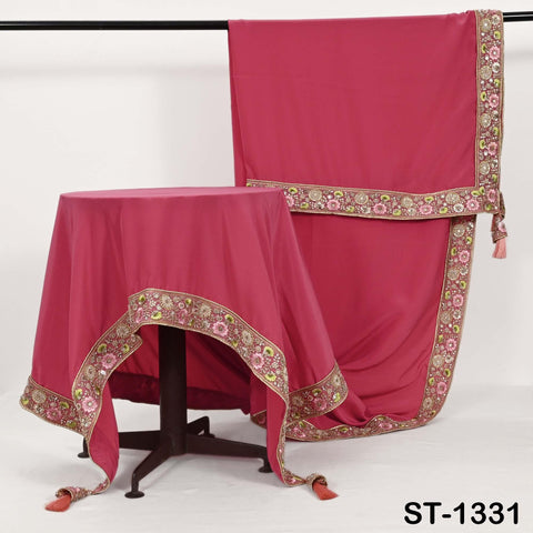 Salmon Red Silk Crepe Dupatta: Embroidered Beaded Border, Bridal Wedding Stole