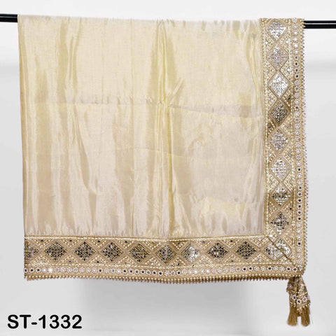 Gold Dupatta Zari Tissue, Mirror, Sequins-Embellished Bridal Veil, Indian Ethnic Scarf