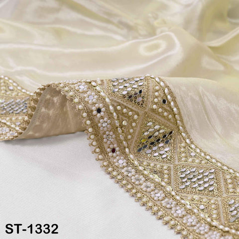 Gold Dupatta Zari Tissue, Mirror, Sequins-Embellished Bridal Veil, Indian Ethnic Scarf