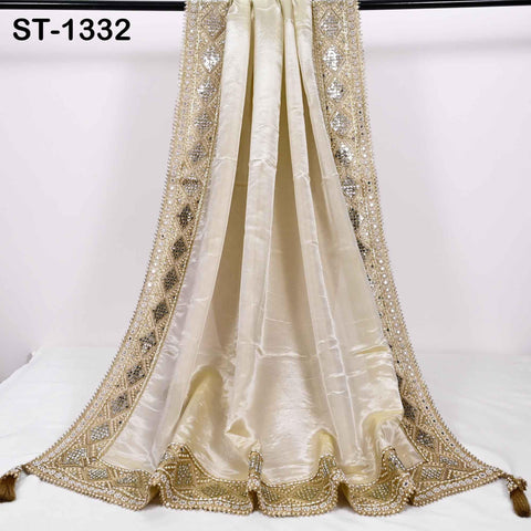 Gold Dupatta Zari Tissue, Mirror, Sequins-Embellished Bridal Veil, Indian Ethnic Scarf