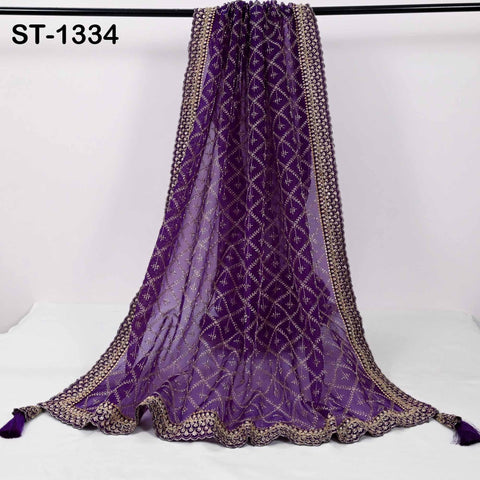 Purple Organza Designer Dupatta for women Bridal Wedding lehenga Chunni/Veil Beads Sequin Scarf Indian Ethnic Dress Stole Gift Bridesmaid